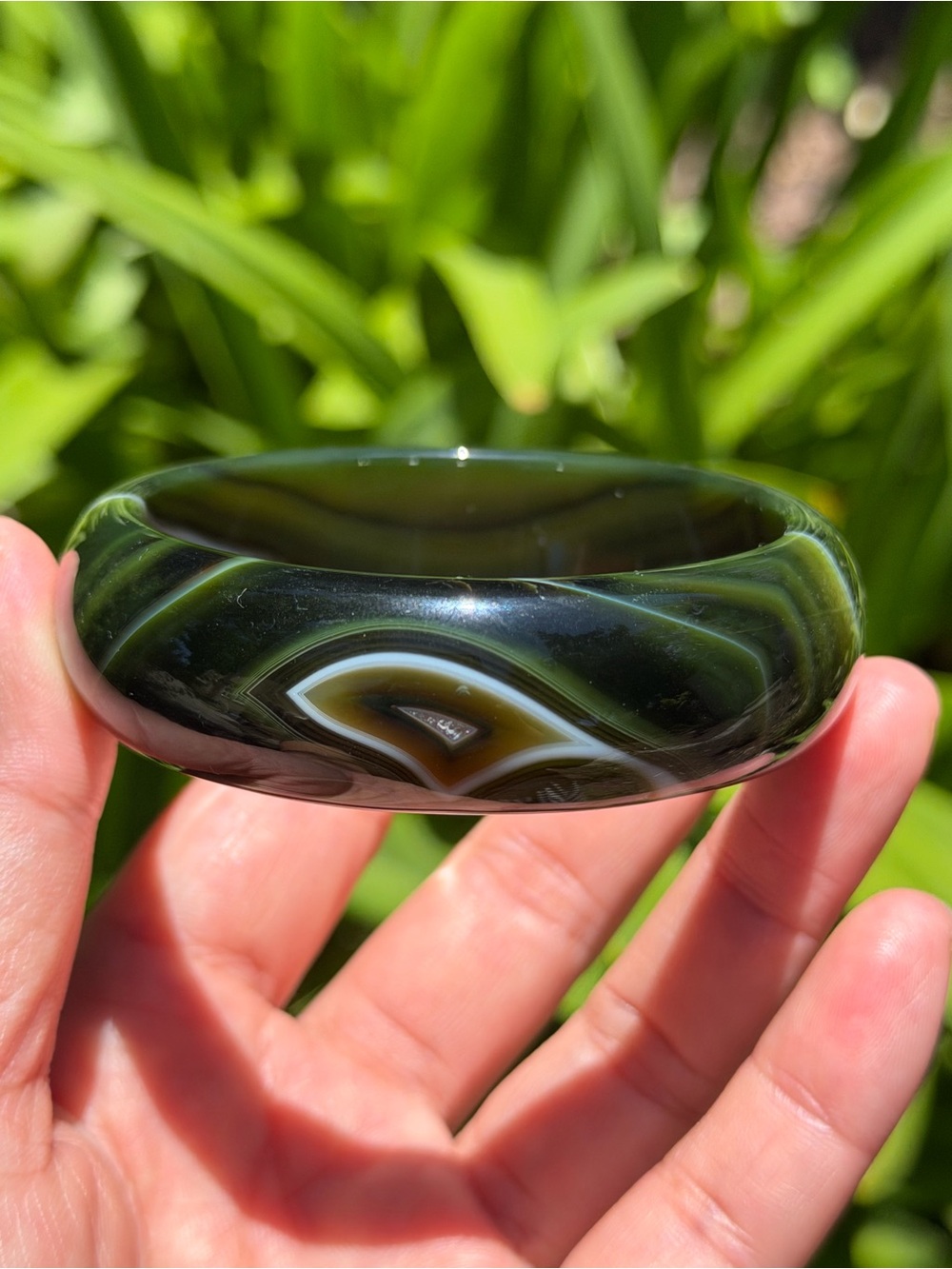 60mm inner diameter dark green wide agate bangle‎ 1442